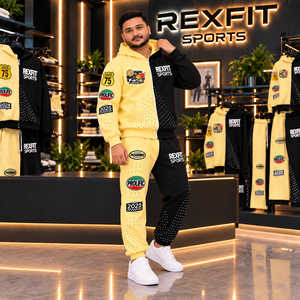 Rexfit sports 2026 Custom <b>Men</b> Sports Tracksuit <b>Hoodie</b> and Jogger Set Zip-Up <b>Hoodie</b> Tracksuit Yellow <b>Black</b> Wear REXFITSPORTS - Product Image 4