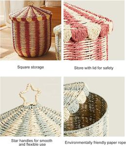 Cesta de Almacenamiento Tejida a Mano con Tapa, Diseño de Carpa de Circo |   Organizador de Juguetes de Mimbre Creativo para la Habitación de los Niños, Decoración de la Guardería y Sala de Juegos - Product Image 3