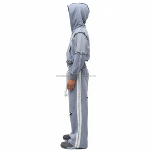 Survêtement streetwear pour hommes, coupe oversize, délavé à l'acide, broderie personnalisée, OEM, vente en gros - Product Image 3