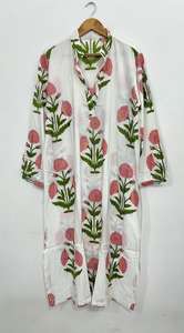 Kimono Kurta de Algodón con Estampado Floral: Vestido de Estilo Boho para Mujer - Product Image 3