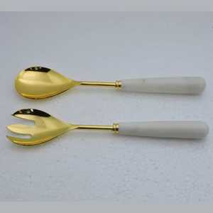 Buy Silver Tone Cutlery Resin Handle Silver Plated Stainless Steel Salad Server & <b>Serving</b> <b>Spoon</b> for Hotels Homes Restaurants Use - Product Image 1