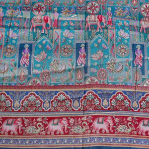 Tissu jacquard brodé bleu aqua avec motif floral et bordure éléphant pour écharpes et châles pour femmes, garçons et filles - Product Image 6