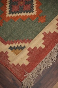 Tapis de couloir Kilim indien en laine et jute, tissé à la main, motif géométrique tribal en losanges, tissage plat, pour la décoration de la maison et des hôtels - Product Image 2