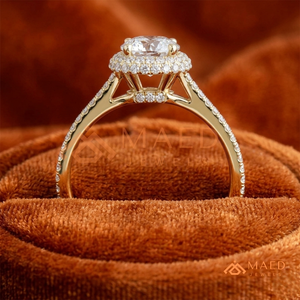 Round Cut Moissanite Halo Engagement <b>Ring</b> Gold Plated <b>Split</b> Shank Pave Band Wedding <b>Ring</b> Luxury Jewelry - Product Image 3