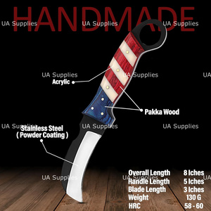 Couteau à lame fixe en acier Damas fait main, pointe Hawk Bill, avec trou pour le pouce, 7,5 pouces, qualité industrielle, manche drapeau USA, pour la chasse et les activités de plein air - Product Image 5