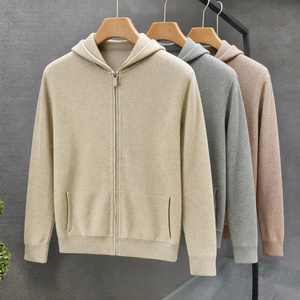 Men's Hooded Zip-Up Knitted <b>Sweatshirt</b> Solid Color Casual Hoodie Regular Fit Autumn Wear - Product Image 1