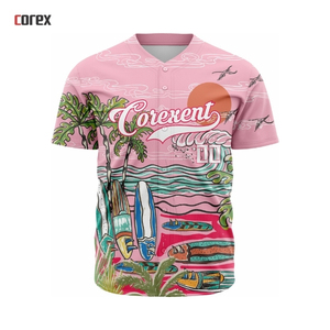 Maillot de baseball rose Corex imprimé intégral pour homme – Vêtement de sport respirant en polyester à manches courtes, coupe classique, imprimé numériquement - Product Image 1