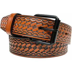 Ceinture unisexe artisanale en cuir véritable, motif floral, style western, personnalisée, en cuir de vachette vieilli, avec boucle ardillon en laiton antique et acier - Product Image 4