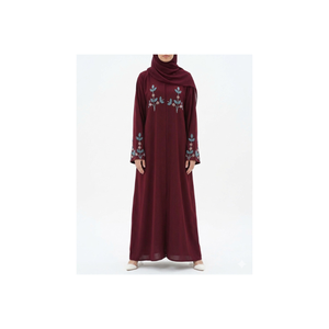 Olive Green Floor Length <b>Abaya</b> With Floral Embroidery High Neck Long Sleeve Modest Women's Dress Middle East Style Daily Wear - Product Image 2