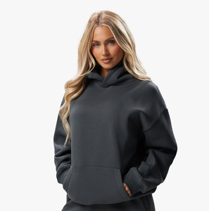 Conjunto Deportivo para Mujer, Color Gris Oscuro, Sudadera con Capucha y Cuello Alto, Pantalones Deportivos Holgados de Manga Larga, Color Sólido, Ropa Casual de Otoño, OEM - Product Image 2