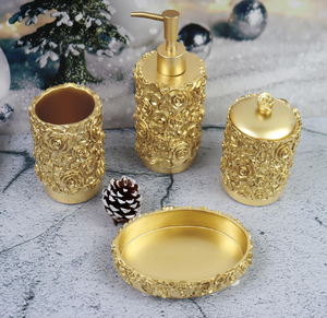 Luxurious satin brass metal bathroom organizer set showcasing subtle mesh micro texture, available at wholesale price - Product Image 6