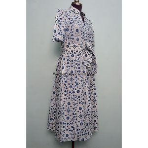 Vestido de Fiesta Moderno, Estilo Dulce, Vestido de Verano, Estampado Floral a Mano, Algodón, Estilo Canguro, Hermoso Vestido Casual en Línea A para Mujer - Product Image 5