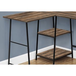 Contemporary 48\"L L-Shape Computer Desk for Home Office Brown Laminate Black Metal <b>Corner</b> Storage Shelves Work Laptop Optimally - Product Image 3