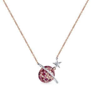 Collar con colgante chapado en oro rosa con dije de planeta y estrella de cristal rosa para mujer, de lujo, para uso diario. - Product Image 2