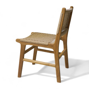 Chaise de salle à manger en teck massif de style moderne avec corde en rotin pour ensemble de meubles de jardin - Product Image 3