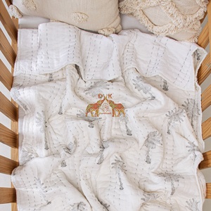 Handmade Kantha Cotton Baby <b>Blanket</b> Soft & Lightweight Palm Tree Hand Block Print Quilt - Product Image 4