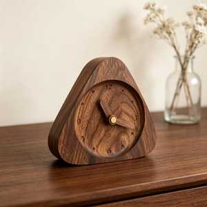 Solid Wood <b>Desk</b> <b>Clock</b> – Minimalist Beech Walnut, Silent Movement Table <b>Clock</b> - Product Image 4