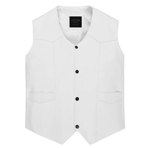 Chaleco blanco liso con cuello en V y cremallera para hombre, chaleco estilo motero, longitud regular - Product Image 2