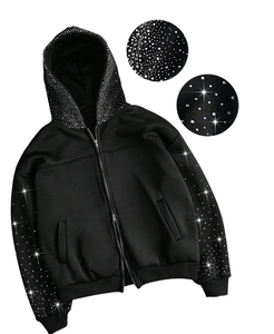 Sweat à capuche personnalisé OEM avec strass pour homme, en molleton de coton, fabricant en gros - Product Image 1