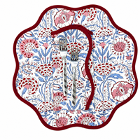Set de dessous-de-plat ronds festonnés à motif botanique, en tissu imprimé, faciles d'entretien, lavables en machine, pour une décoration rustique de cuisine et salle à manger.