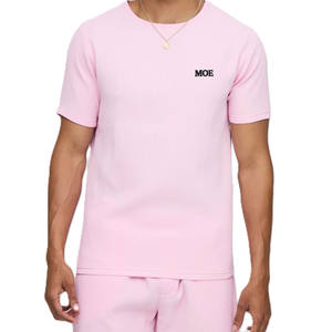 T-shirts côtelés en coton pour hommes, col rond, manches courtes, coupe ajustée, tee-shirt d'été pour la vente en gros sous marque privée - Product Image 1