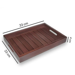 Bandeja de servicio de madera de mango Bandeja hecha a mano de madera con asas Bandejas decorativas multiusos para el hogar Cocina Uso diario y fiestas - Product Image 3