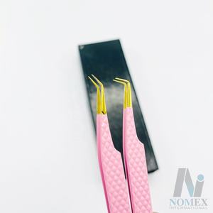 Juego de pinzas para pestañas con puntas doradas recubiertas de polvo rosa para bebé con corazón en la parte inferior pinzas de 90 grados, pinzas de 45 grados sostenibles - Product Image 4