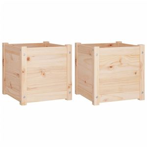 Ensemble de 2 pots de fleurs et jardinières moyennes en bois de pin massif naturel - Product Image 2