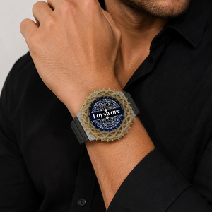 Luxury Antique Iced Out VVS Moissanite Diamond <b>Watch</b> Blue Dial Golden Thorn Bezel <b>Black</b> Rubber Strap Hip Hop Unisex - Product Image 3