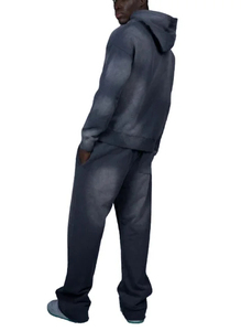 Acid Wash Flared Tracksuits Distressed Sweatsuit Hoodies and <b>Sweatpants</b> Sets Zip up 500 GSM Straight Leg Jogging Suit - Product Image 2
