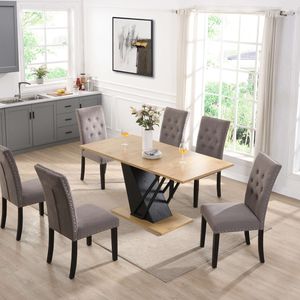 61.81 (46.46) pollice allungabile moderno geometrico rettangolare tavolo da pranzo robusta struttura in metallo MDF Base regolabile in legno - Product Image 3