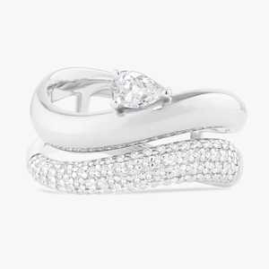 14k Real Solid Gold 0.64ctw Wavy <b>Statement</b> <b>Ring</b> Band Pear Round Lab Grown Diamond Pave Curvy Modern Freeform Jewelry For Women's - Product Image 4
