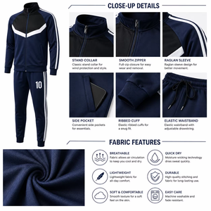 Custom Adults <b>Summer</b> Tracksuit Set <b>Men</b> Full Zip Waterproof 100% Polyester Hooded Training <b>Jacket</b> Elastic Waist Jogger Pants Team - Product Image 5