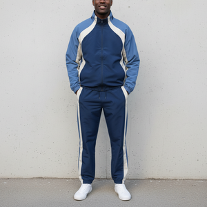 <b>Men's</b> Nylon Windbreaker Tracksuit Zip Up Stacked Pants Two Piece <b>Jacket</b> and Pants Set - Product Image 2