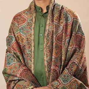 Traditional Luxury <b>Embroidered</b> Pashmina Wool <b>Shawl</b> Soft Warm Breathable Handcrafted Solid Men's Elegant Winter Wrap - Product Image 4