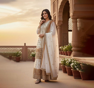 ชุดเดรสผ้าจอร์เจตต์เนื้อหนาสไตล์โมเดิร์นสำหรับงานแต่งงานแบบอินเดียและปากีสถาน ชุดชาราร่าพร้อมสวมใส่ - Product Image 1