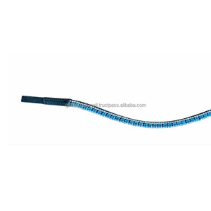 Bandeau de tête pour cheval en cuir véritable, forme vague, orné de cristaux turquoise et argentés, personnalisable dans toutes les tailles et couleurs. - Product Image 3