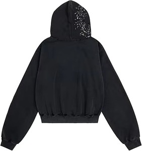 เสื้อฮู้ดซิปผ้าฝ้ายแท้ 100% ประดับดาวและเพชรเทียม สำหรับผู้ชาย สไตล์ลำลอง แจ็คเก็ตฮู้ดแบบยูนิเซ็กส์ ทรงหลวม สไตล์ Y2K มีกระเป๋า เหมาะสำหรับฤดูหนาว ขายส่ง - Product Image 2