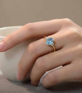 Anillo de Compromiso de Topacio Azul, Anillo de Promesa con Diseño de Vid Retorcida, Piedra de Nacimiento de Febrero para Mujer, Plata de Ley 925, Chapado en Oro de 14K, Lujoso - Product Image 3