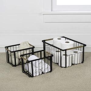 Panier de rangement rectangulaire en métal robuste pour buanderie - Product Image 1