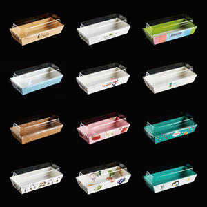 Boîte alimentaire <span class=keywords><strong>en</strong></span> <span class=keywords><strong>carton</strong></span> kraft <span class=keywords><strong>rigide</strong></span> transparente trapézoïdale personnalisable pour gâteaux, sushis et sandwichs - Product Image 5