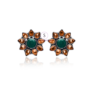 Boucles d'oreilles clous classiques pour femme, style traditionnel, plaqué argent, motif floral géométrique en laiton, pour mariage et fête - Product Image 2