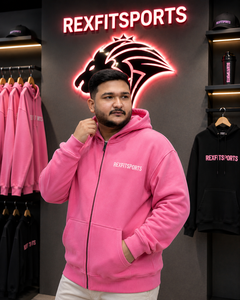 REXFITSPORTS 2026 Custom <b>Pink</b> Zip Up Hoodie Unisex Cotton Polyester Fleece Streetwear Full Zip <b>Sweatshirt</b> with Custom Logo - Product Image 4