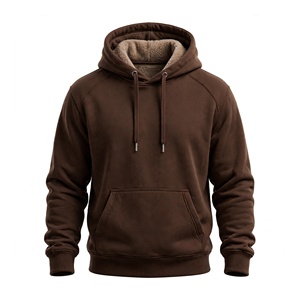 Sweat-shirt à capuche en polaire pour homme, marron uni, coupe décontractée, respirant, avec poche, pour l'hiver - Product Image 1