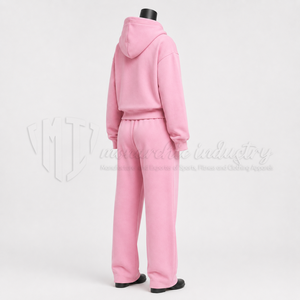 Women’s <b>Pink</b> Tracksuit Set Zip Up <b>Hoodie</b> Jacket Wide Leg Sweatpants 2 Piece Casual Sportswear Lounge Set Custom Wholesale - Product Image 4