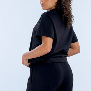 T-shirt à manches courtes noir pour femme, logo personnalisé, haute qualité, vente en gros, jersey uni, respirant, à séchage rapide, pour le printemps et l'été - Product Image 2