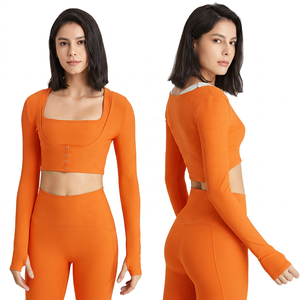 เสื้อครอปท็อปโยคะแขนยาวคอวีสีดำสำหรับผู้หญิง ระบายอากาศได้ดี แห้งเร็ว เป็นมิตรกับสิ่งแวดล้อม ยืดหยุ่นได้ กระชับรูปร่าง ผลิตจากผ้าสแปนเด็กซ์/ไนลอน สีพื้น - Product Image 5