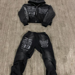 Sudadera con Capucha Retro para Hombre, 100% Algodón, Felpa Francesa, Estampado Desgastado por el Sol, Bordado Plano, Chaqueta Deportiva con Patrón Recto - Product Image 4