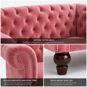 Canapé-lit 2 places en velours élégant avec boutons capitonnés, rembourrage en mousse, style moderne, pour villa et salon, fabriqué au Vietnam - Product Image 3