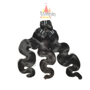 Extensions de cheveux naturels indiens Remy Body Wave, cuticules alignées, qualité Temple, simples ou doubles, pour pose adhésive noire naturelle - Product Image 4